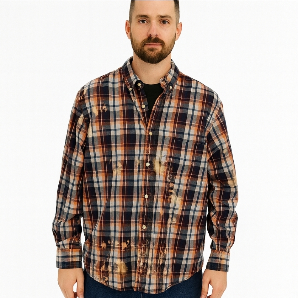 Sonoma Plaid Distressed Mens Sz Lg Flannel Shirt